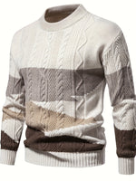 Men's Long Sleeve Crew Neck Color Block Knitted Sweater