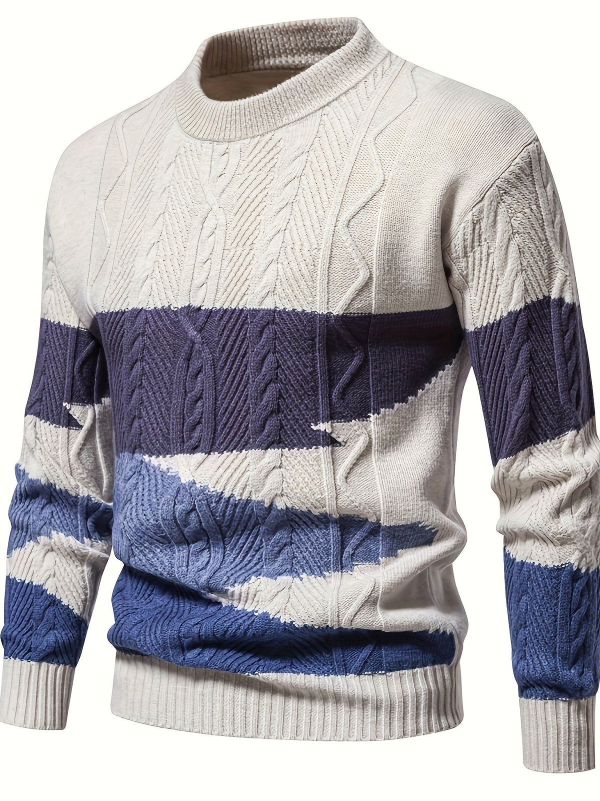 Men's Long Sleeve Crew Neck Color Block Knitted Sweater