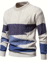 Men's Long Sleeve Crew Neck Color Block Knitted Sweater
