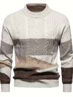 Men's Long Sleeve Crew Neck Color Block Knitted Sweater