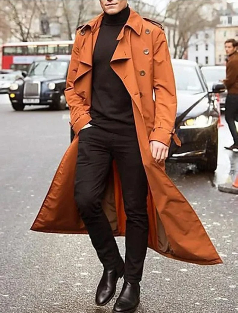 Men's Long Sleeve Double Breasted Trench Coat