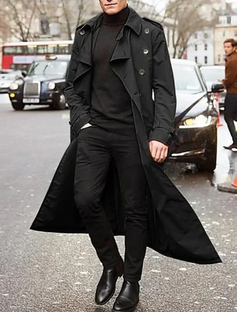 Men's Long Sleeve Double Breasted Trench Coat