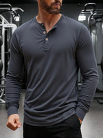 Men’s Long Sleeve Henley Collar T-Shirt