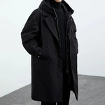 Men's Long Sleeve Lapel Collar Hooded Trench Coat