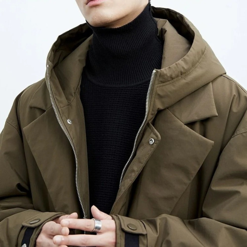 Men's Long Sleeve Lapel Collar Hooded Trench Coat