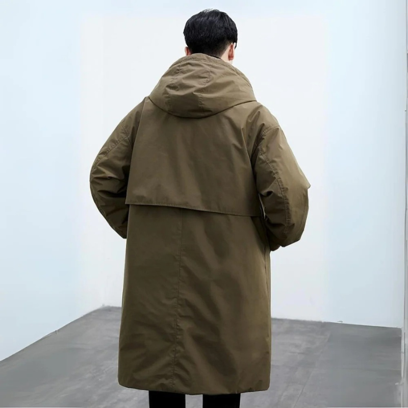 Men's Long Sleeve Lapel Collar Hooded Trench Coat