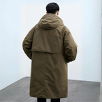 Men's Long Sleeve Lapel Collar Hooded Trench Coat