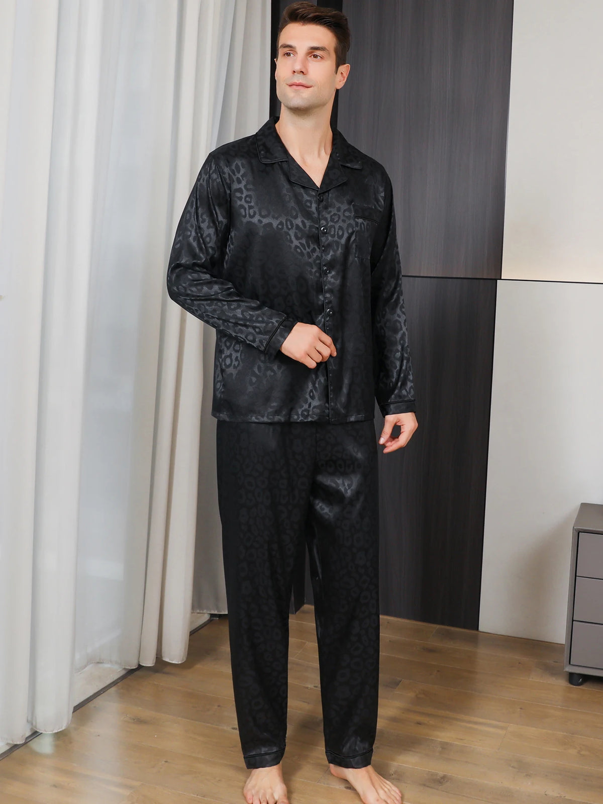 Men’s Long Sleeve Notch Collar 2 Piece Pajama Set