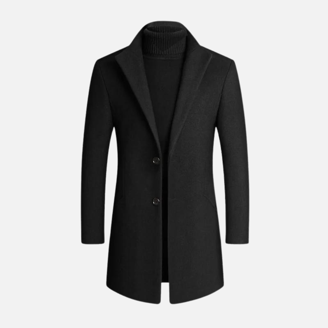 Men's Long Sleeve Notched Lapel Button Front Coat