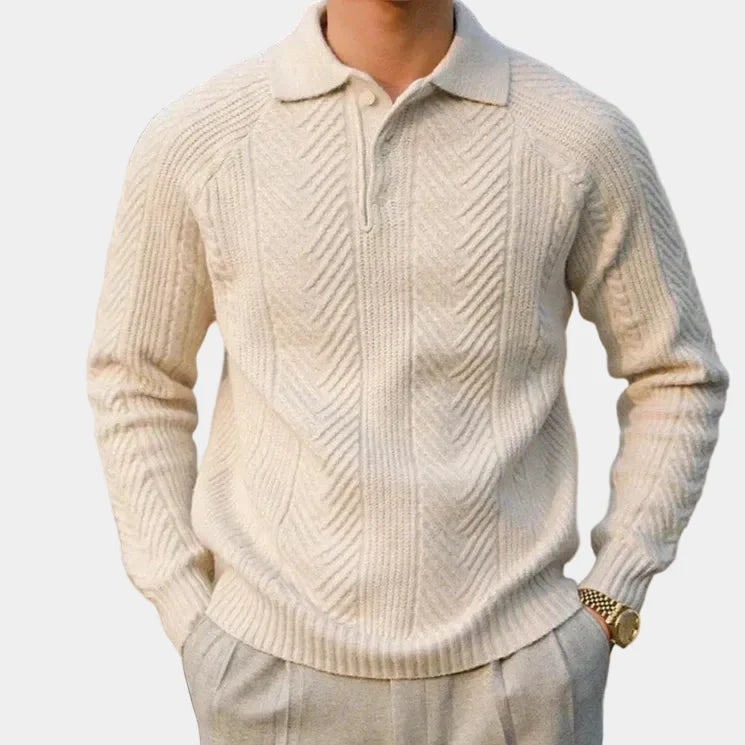 Men's Long Sleeve Patterned Polo Sweater