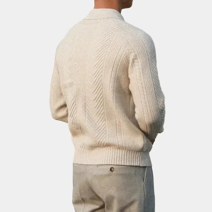 Men's Long Sleeve Patterned Polo Sweater