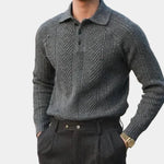 Men's Long Sleeve Patterned Polo Sweater
