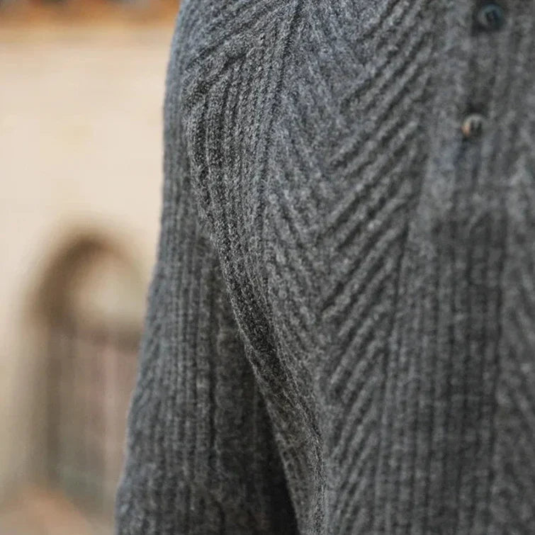 Men's Long Sleeve Patterned Polo Sweater