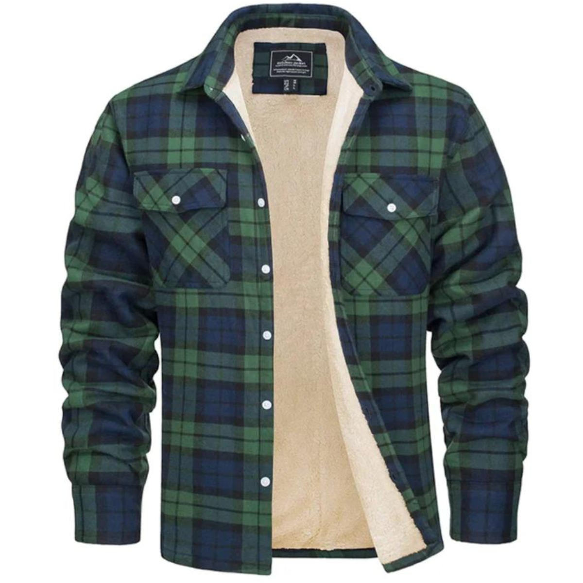 Men's Long Sleeve Plaid Button Front Sherpa-lined Flannel Shirt Jacket
