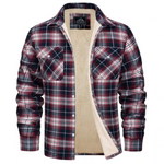 Men's Long Sleeve Plaid Button Front Sherpa-lined Flannel Shirt Jacket