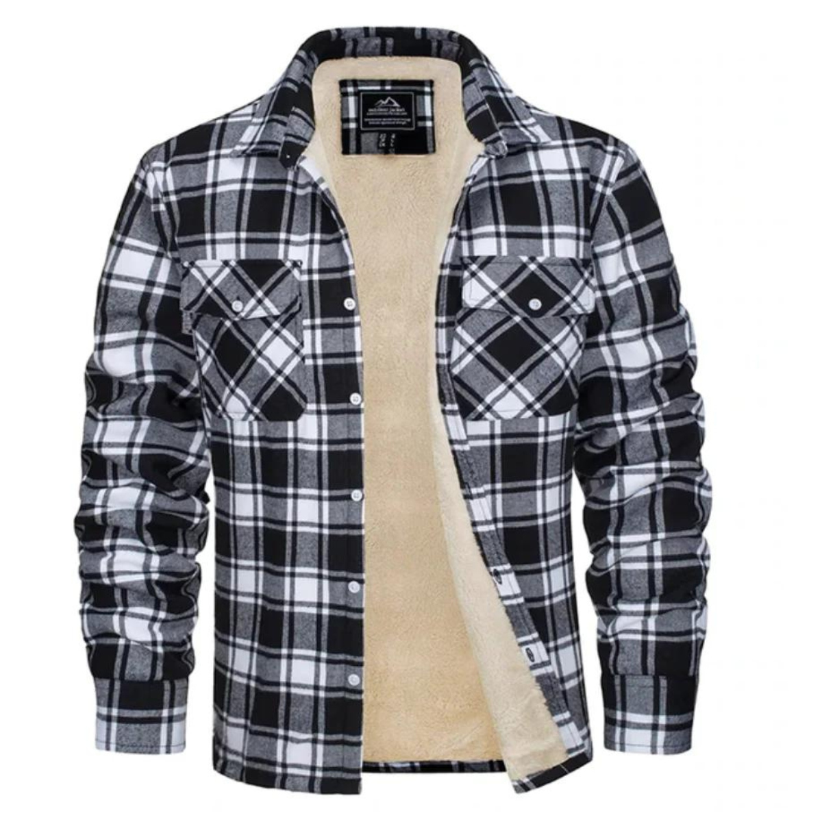 Men's Long Sleeve Plaid Button Front Sherpa-lined Flannel Shirt Jacket
