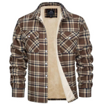 Men's Long Sleeve Plaid Button Front Sherpa-lined Flannel Shirt Jacket