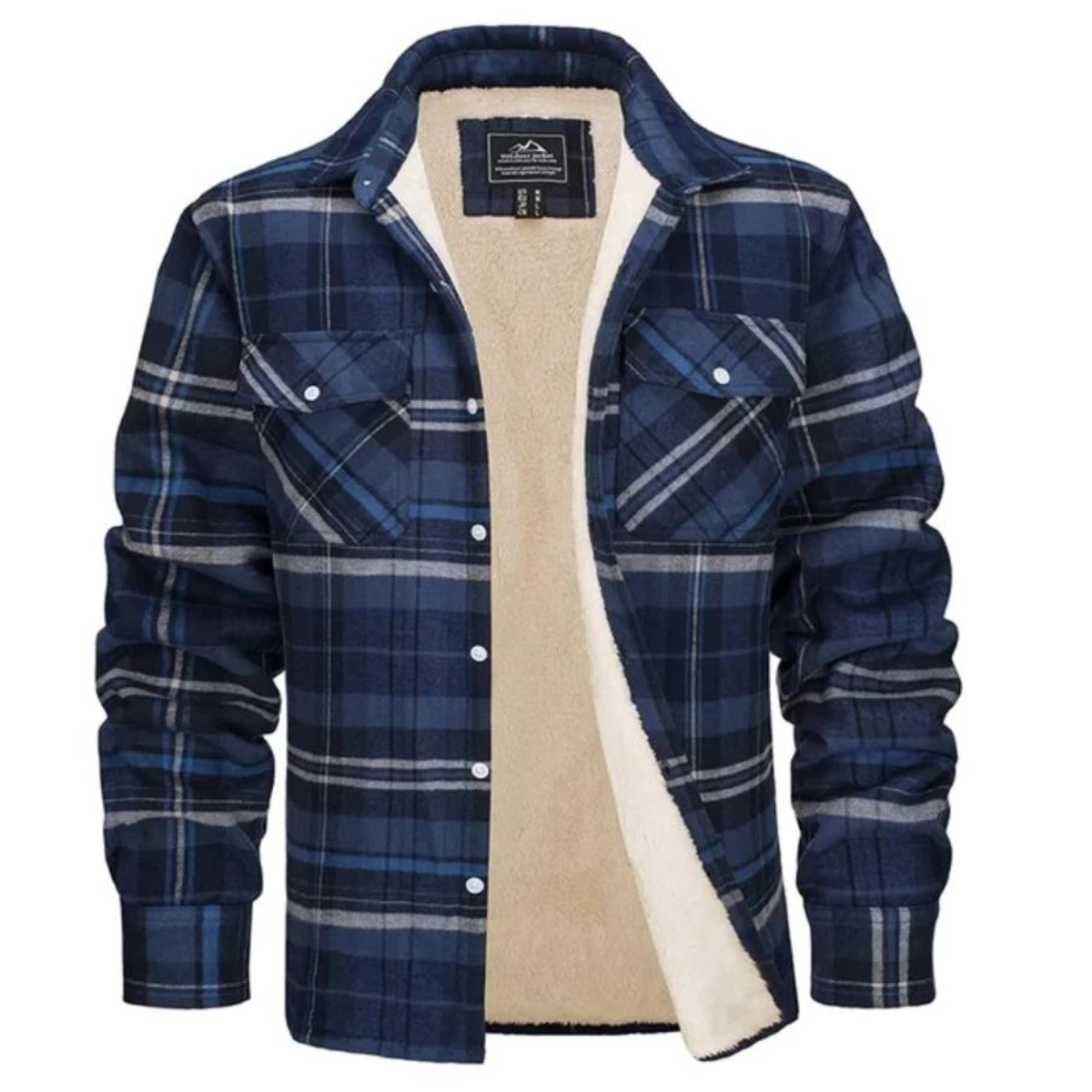 Men's Long Sleeve Plaid Button Front Sherpa-lined Flannel Shirt Jacket