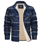 Men's Long Sleeve Plaid Button Front Sherpa-lined Flannel Shirt Jacket