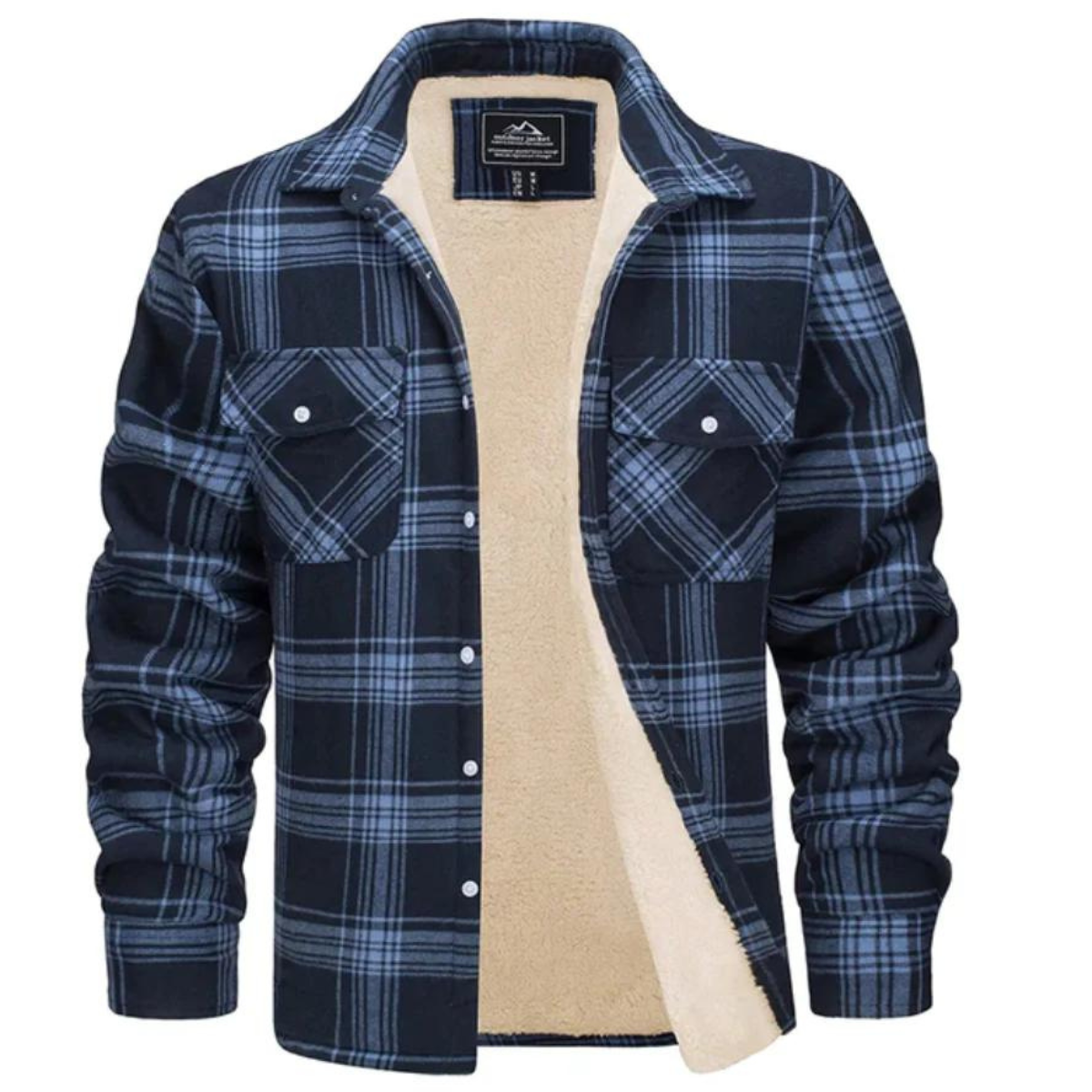 Men's Long Sleeve Plaid Button Front Sherpa-lined Flannel Shirt Jacket