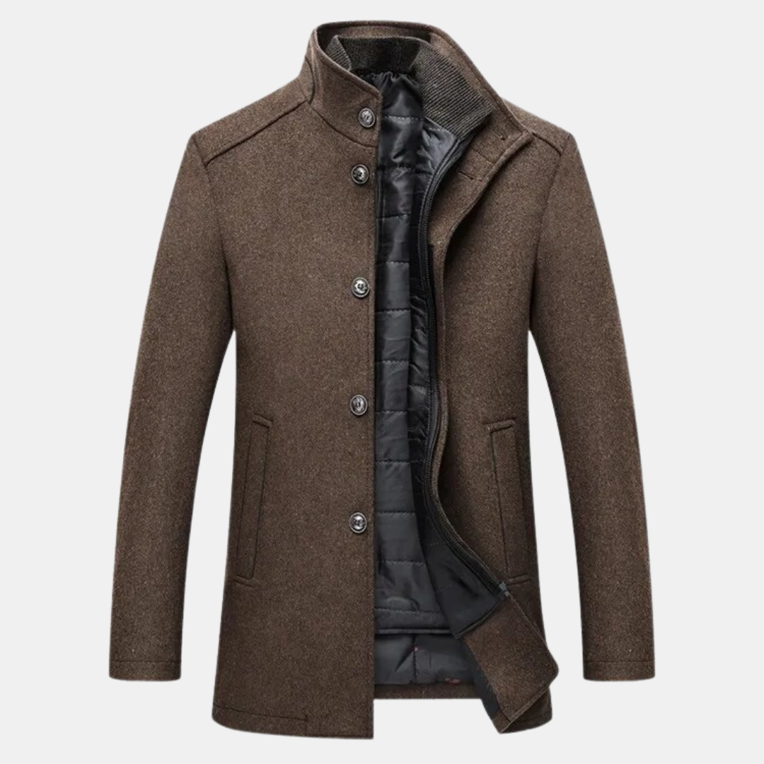 Men's Long Sleeve Stand Collar Button Front Coat