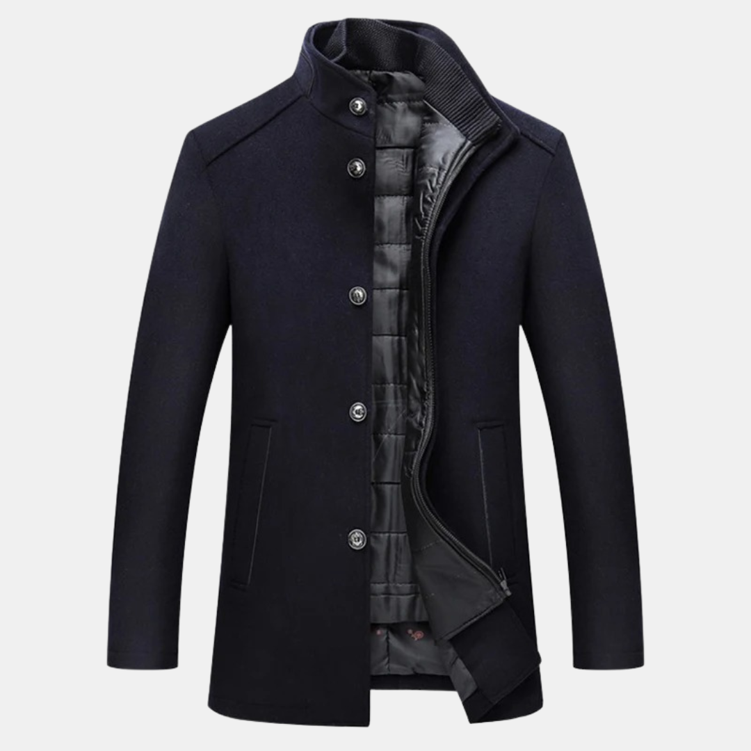 Men's Long Sleeve Stand Collar Button Front Coat