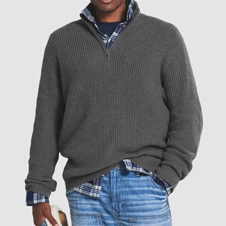 Men's Long Sleeve Stand Collar Quarter Zip Knitted Sweater