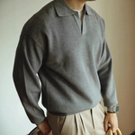 Men's Long Sleeve Textured Polo Sweater