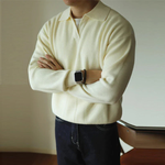 Men's Long Sleeve Textured Polo Sweater