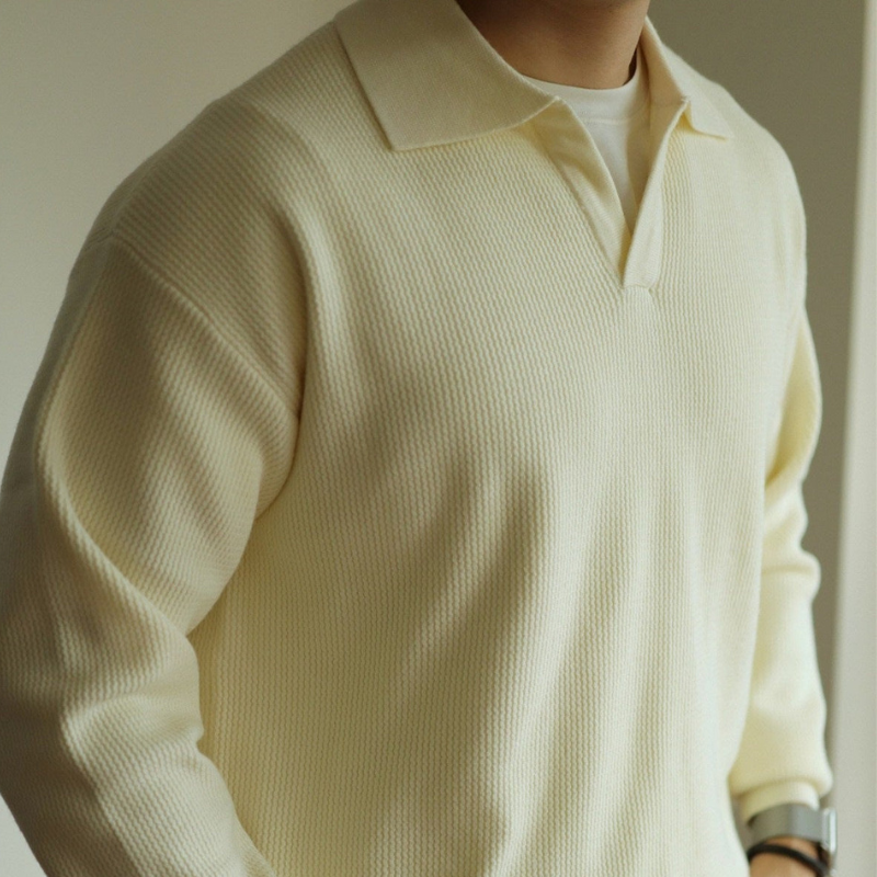 Men's Long Sleeve Textured Polo Sweater