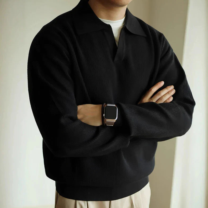Men's Long Sleeve Textured Polo Sweater