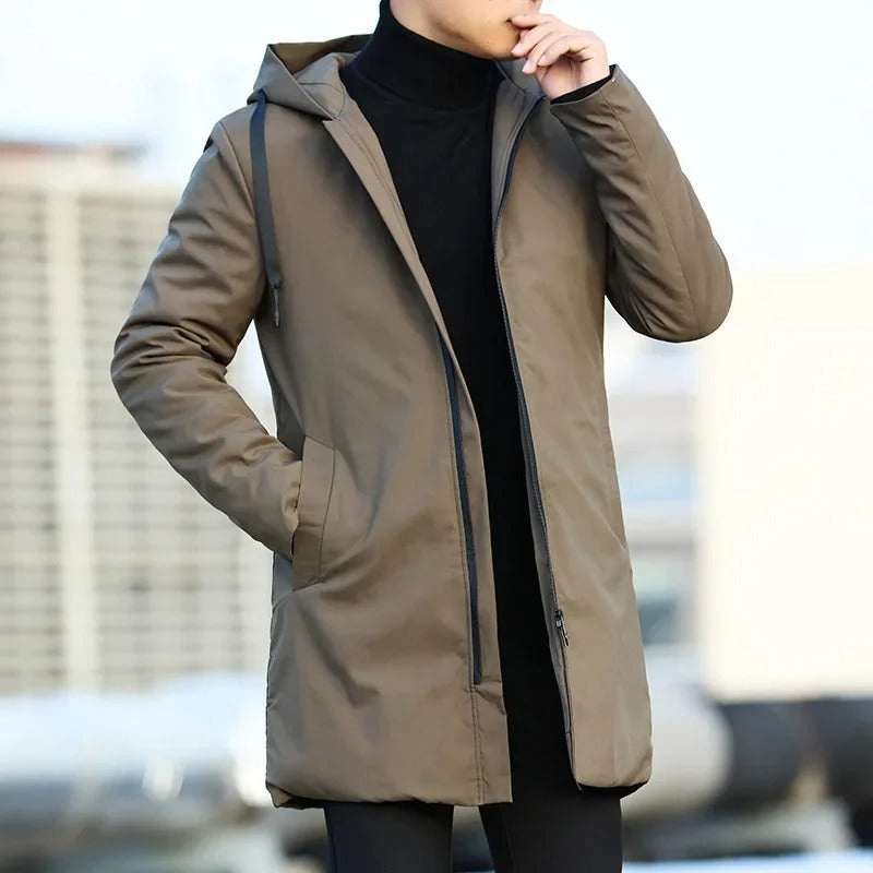 Men's Long Sleeve Zip Front Hooded Coat