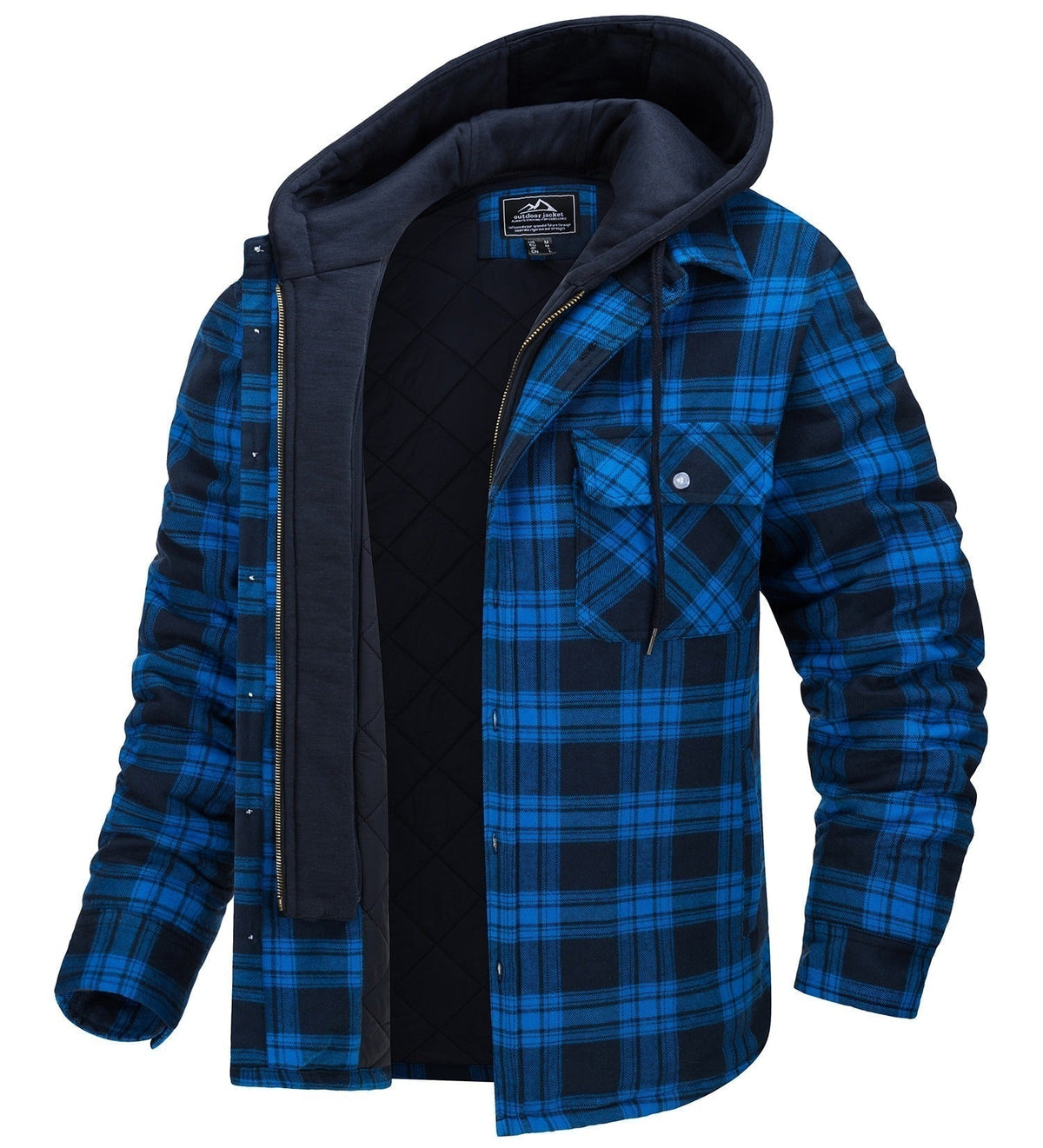Men's Long Sleeve Zip Front Hooded Flannel Shirt Jacket