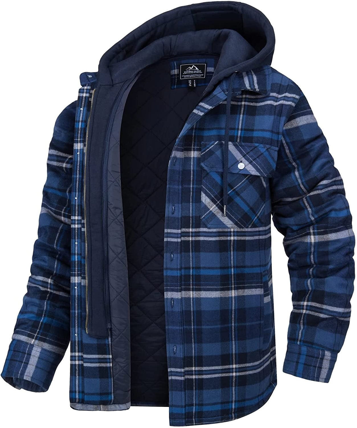 Men's Long Sleeve Zip Front Hooded Flannel Shirt Jacket