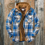 Men's Long Sleeve Zip Front Hooded Quilted Flannel Shirt Jacket