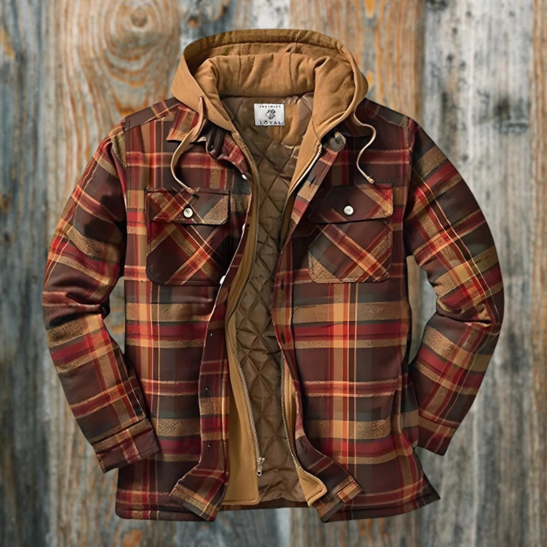 Men's Long Sleeve Zip Front Hooded Quilted Flannel Shirt Jacket