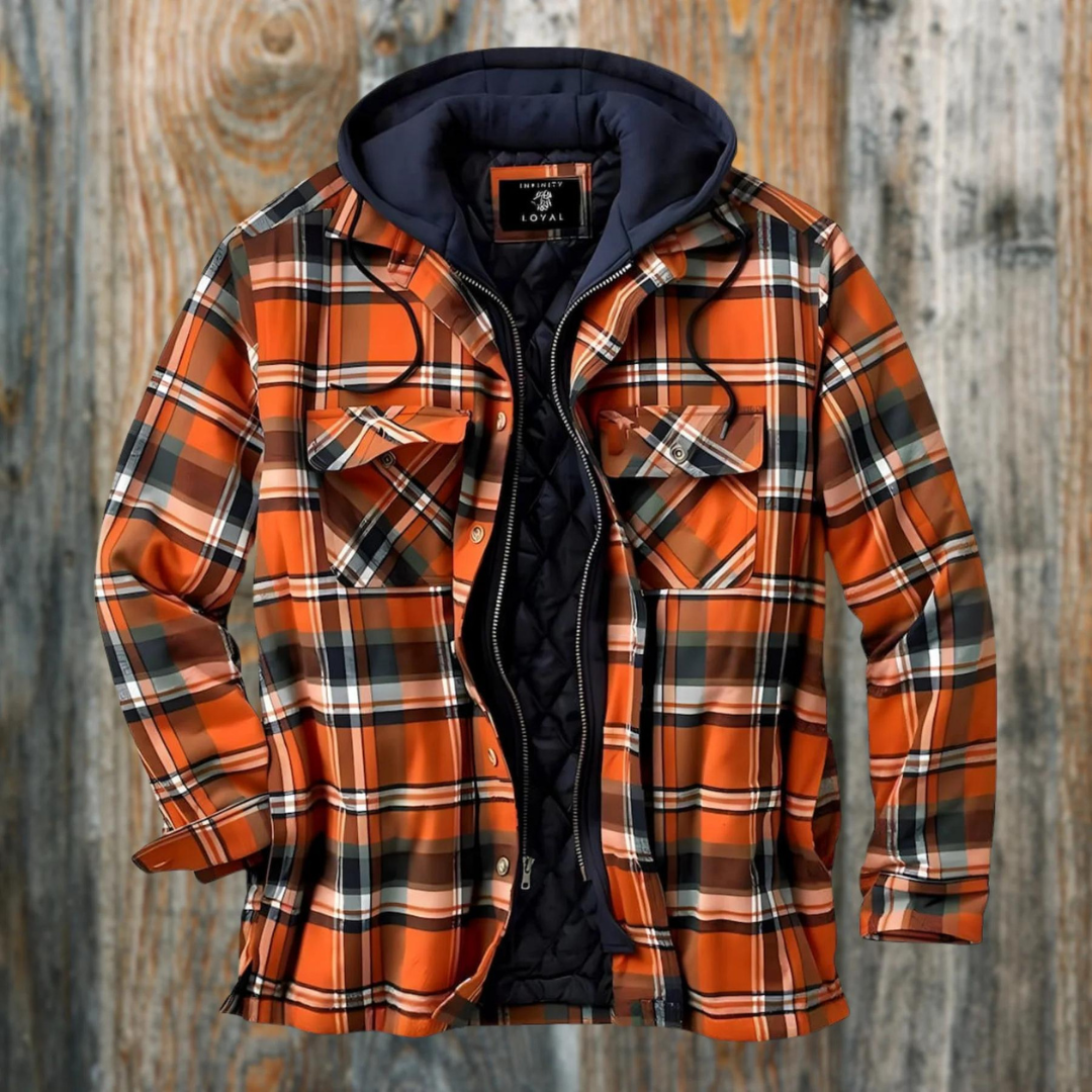 Men's Long Sleeve Zip Front Hooded Quilted Flannel Shirt Jacket