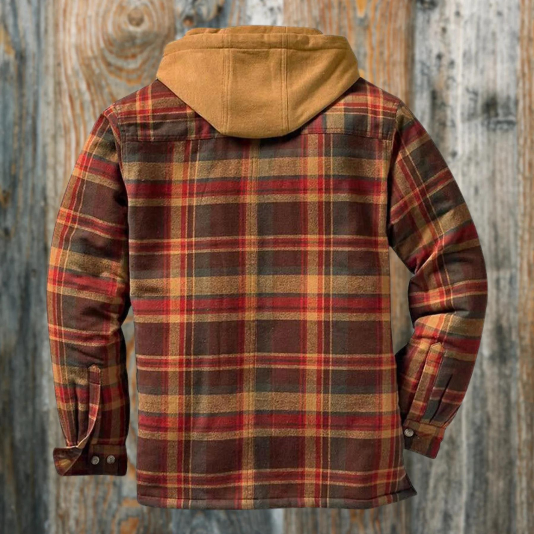 Men's Long Sleeve Zip Front Hooded Quilted Flannel Shirt Jacket