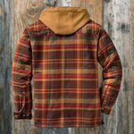 Men's Long Sleeve Zip Front Hooded Quilted Flannel Shirt Jacket