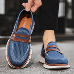 Men's Low Top Knit Pattern Round Toe Slip On Grooved Sole Loafers