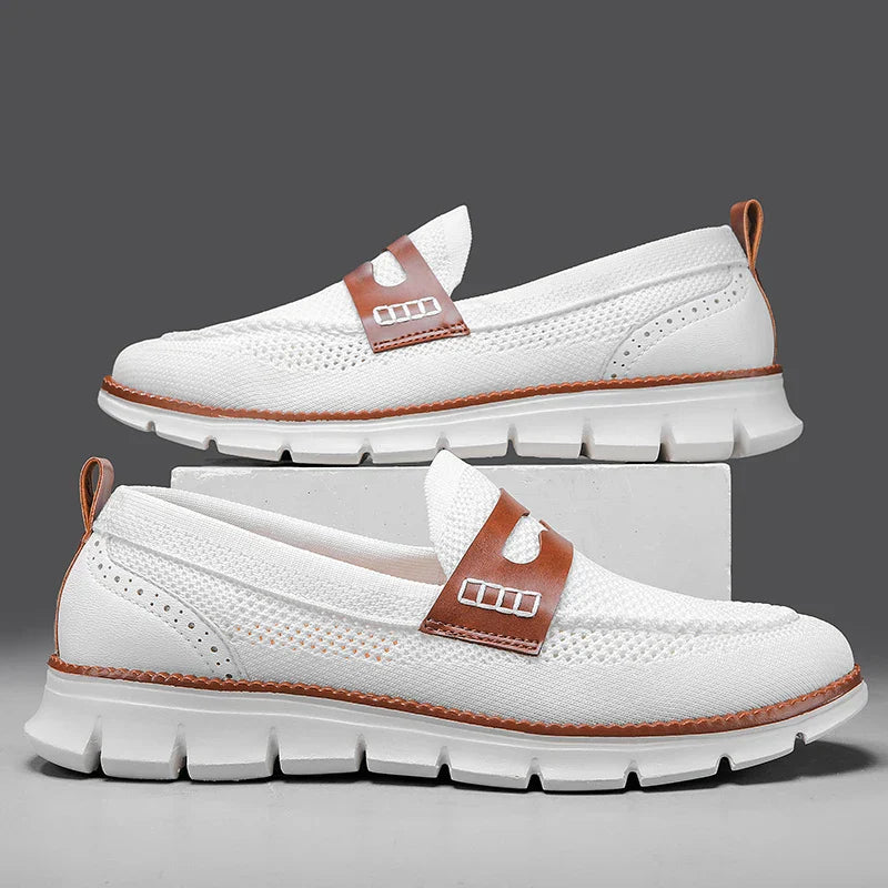 Men's Low Top Knit Pattern Round Toe Slip On Grooved Sole Loafers