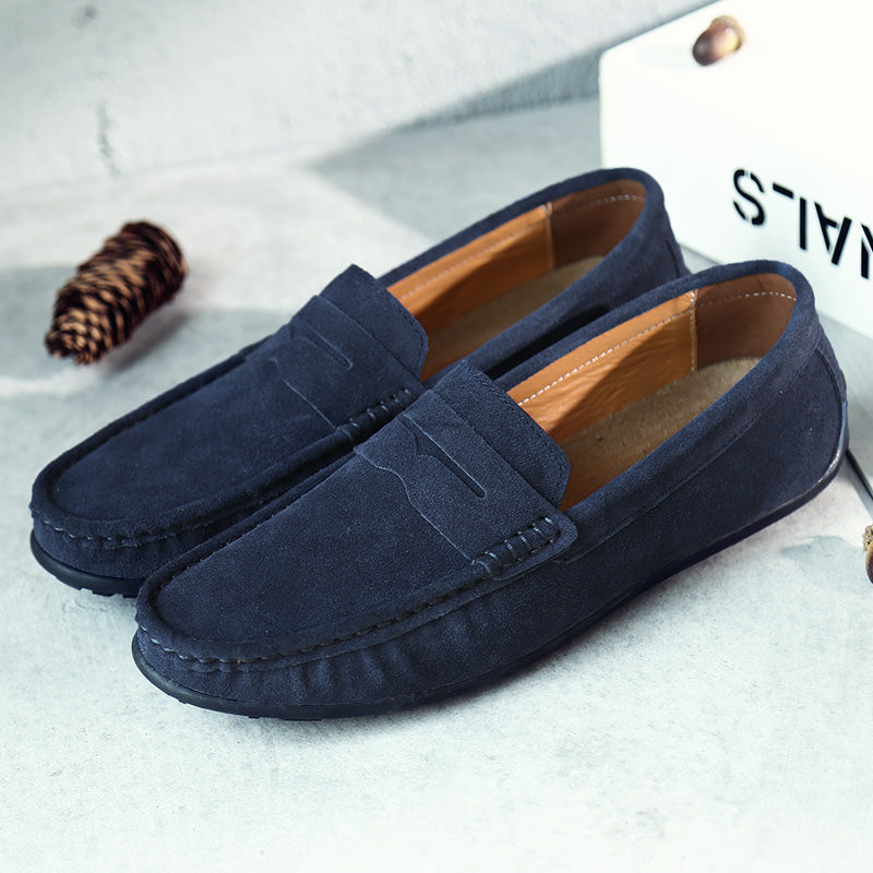 Men's Low Top Moc Toe Slip On Stitched Trim Penny Loafers