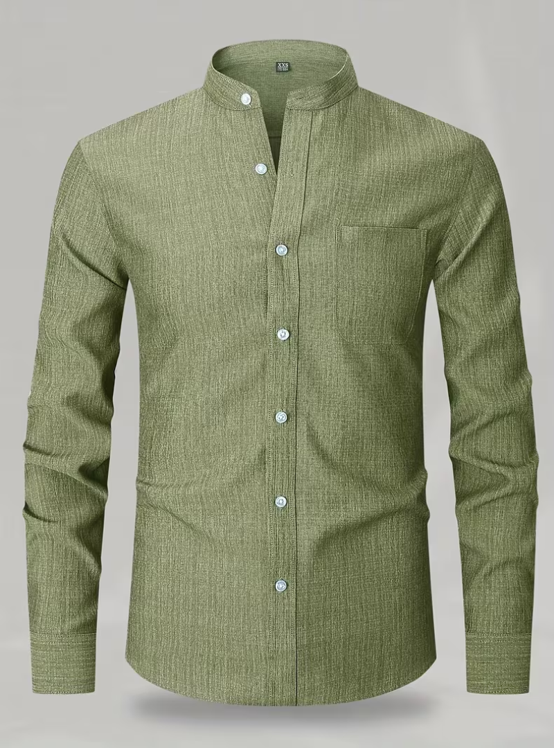 Men's Mandarin Collar Long Sleeve Buttoned Shirt
