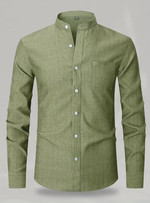 Men's Mandarin Collar Long Sleeve Buttoned Shirt