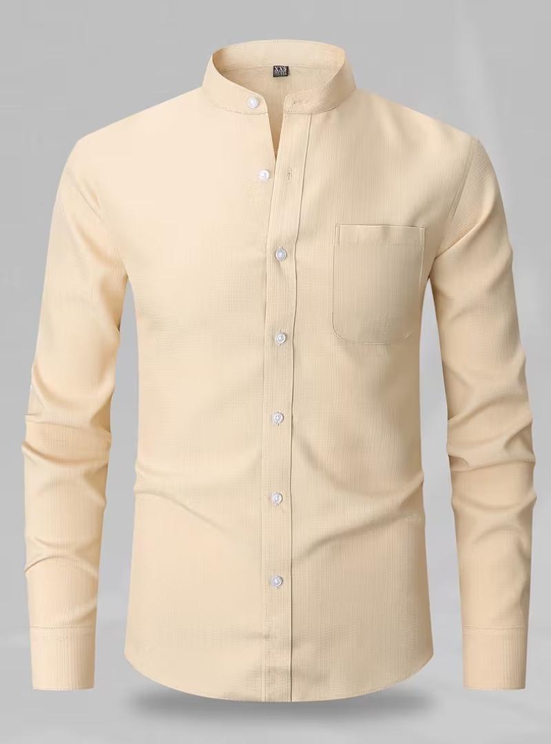 Men's Mandarin Collar Long Sleeve Buttoned Shirt
