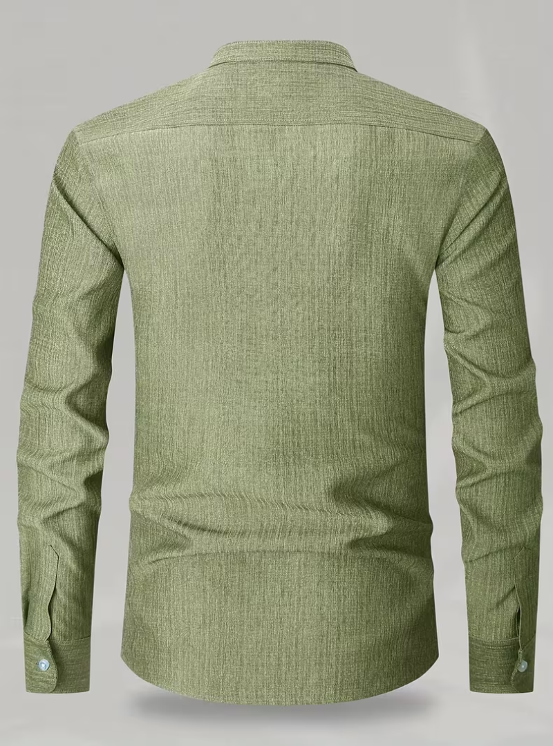 Men's Mandarin Collar Long Sleeve Buttoned Shirt