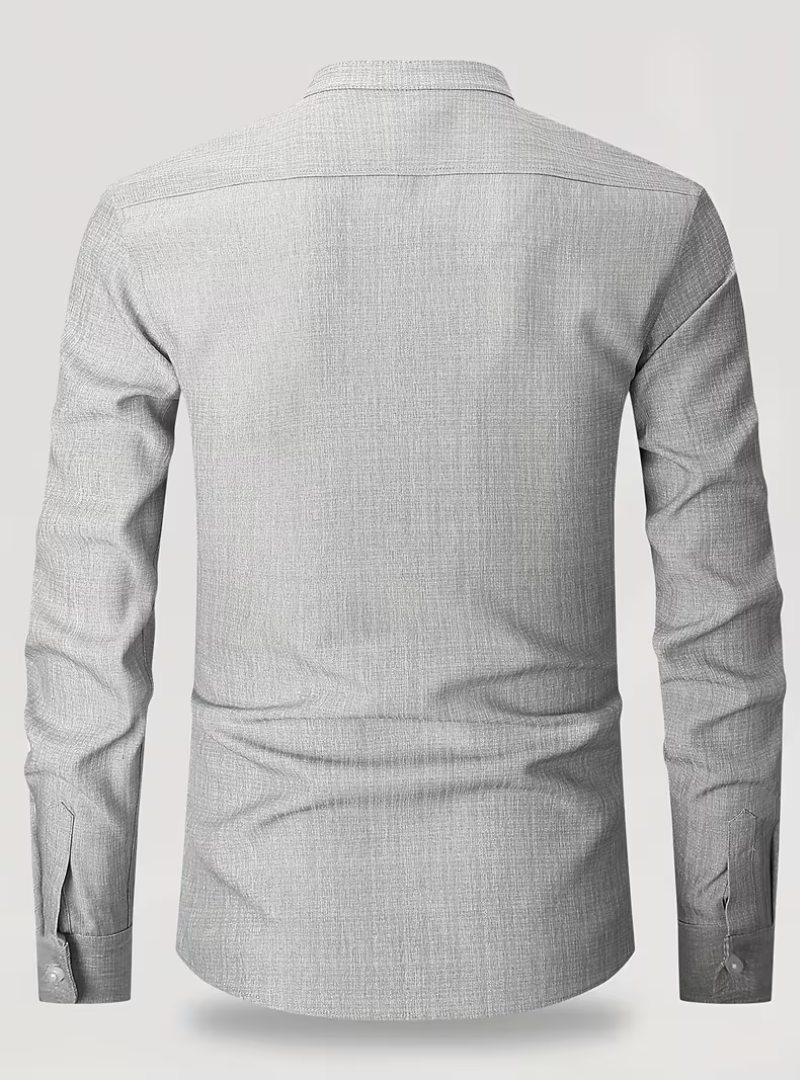 Men's Mandarin Collar Long Sleeve Buttoned Shirt