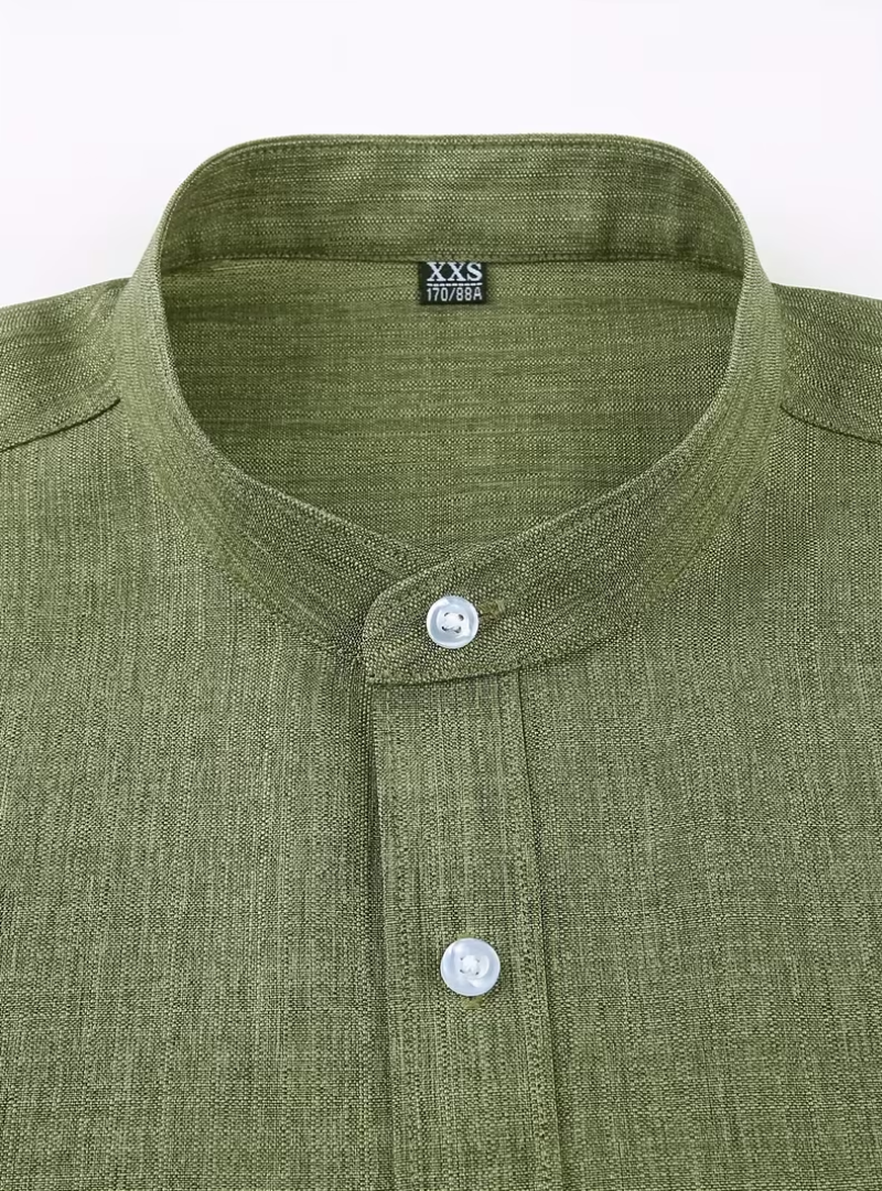 Men's Mandarin Collar Long Sleeve Buttoned Shirt