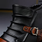 Men's Mixed-Texture Slip-On Buckled Ankle Boots