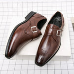 Men's Monk Strap Perforated Buckle Pointed Toe Dress Shoes